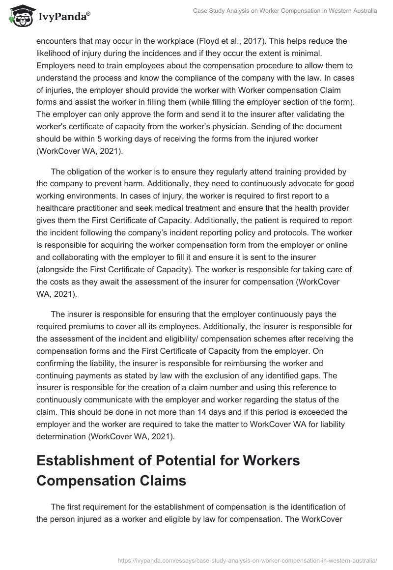 Case Study Analysis on Worker Compensation in Western Australia. Page 3
