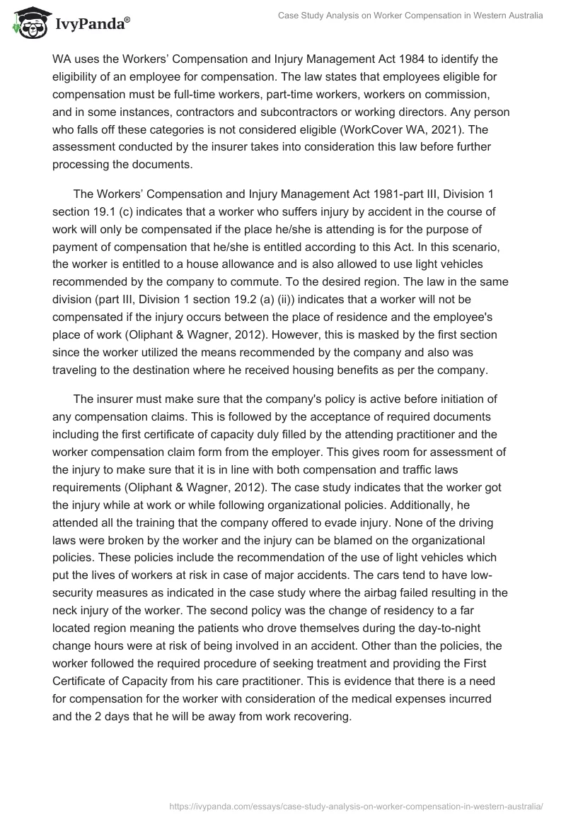 Case Study Analysis on Worker Compensation in Western Australia. Page 4