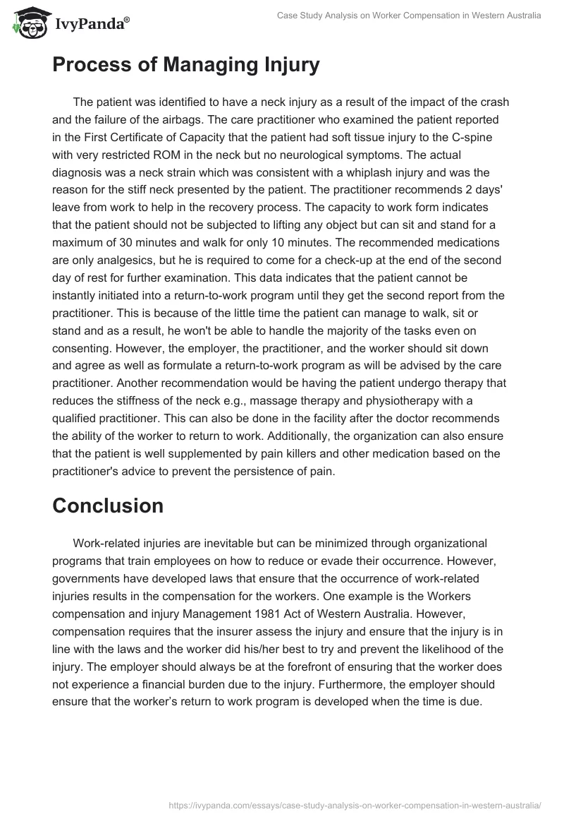 Case Study Analysis on Worker Compensation in Western Australia. Page 5