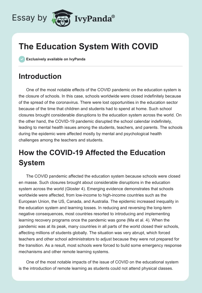 The Education System With COVID. Page 1