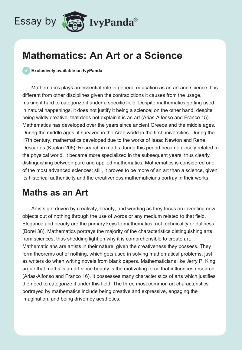 Debate on Mathematics: An Art or a Science. Page 1