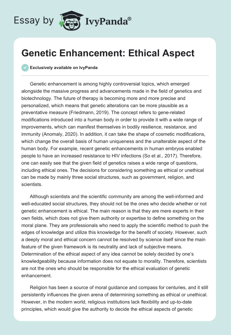 Genetic Enhancement: Ethical Aspect. Page 1