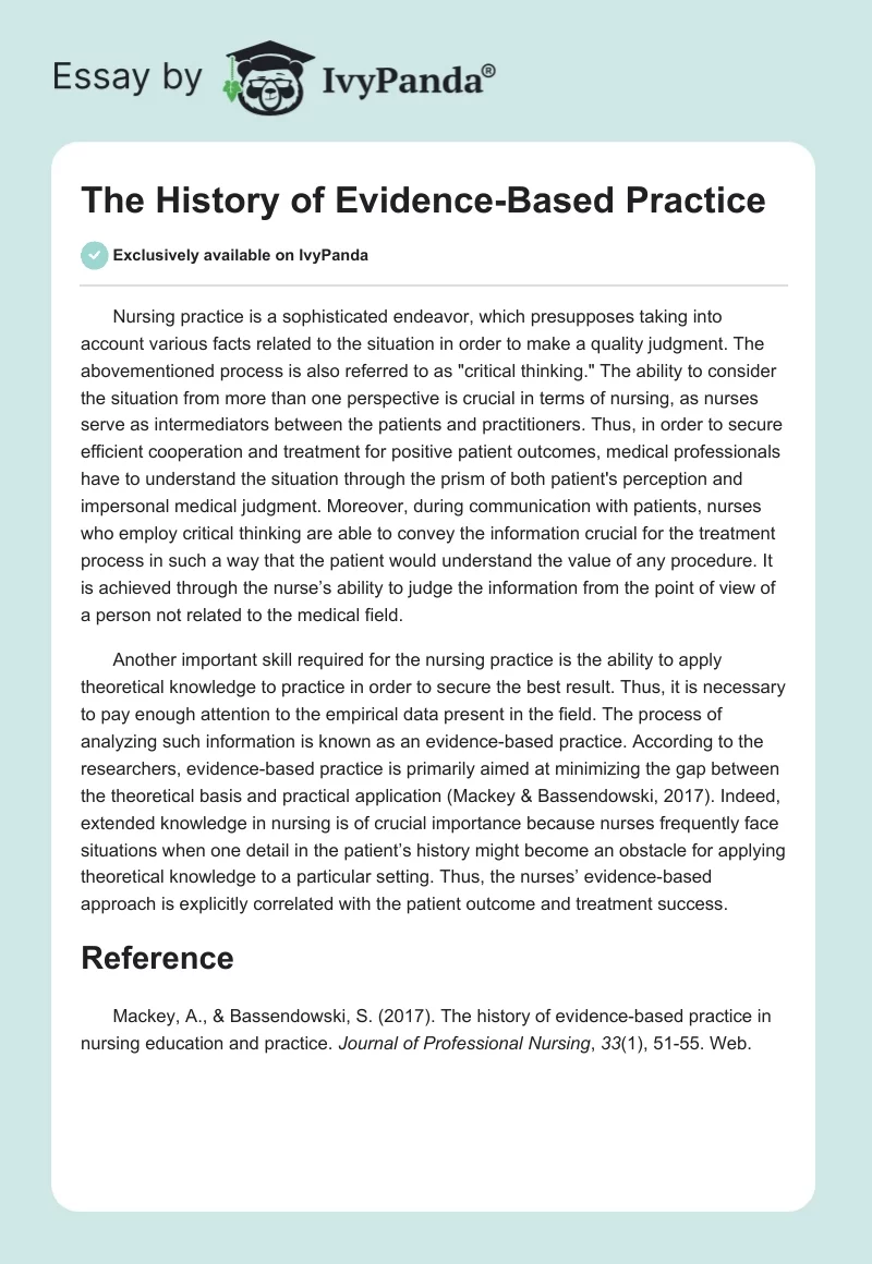 The History of Evidence-Based Practice. Page 1