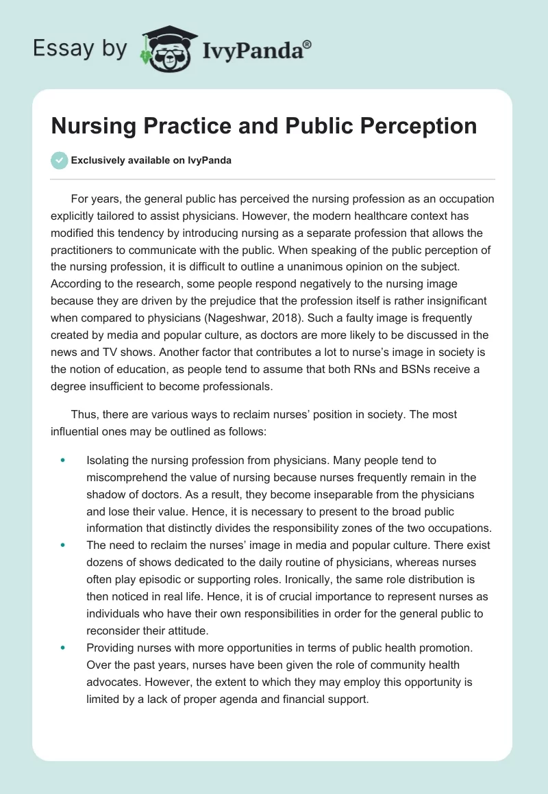 Nursing Practice and Public Perception. Page 1