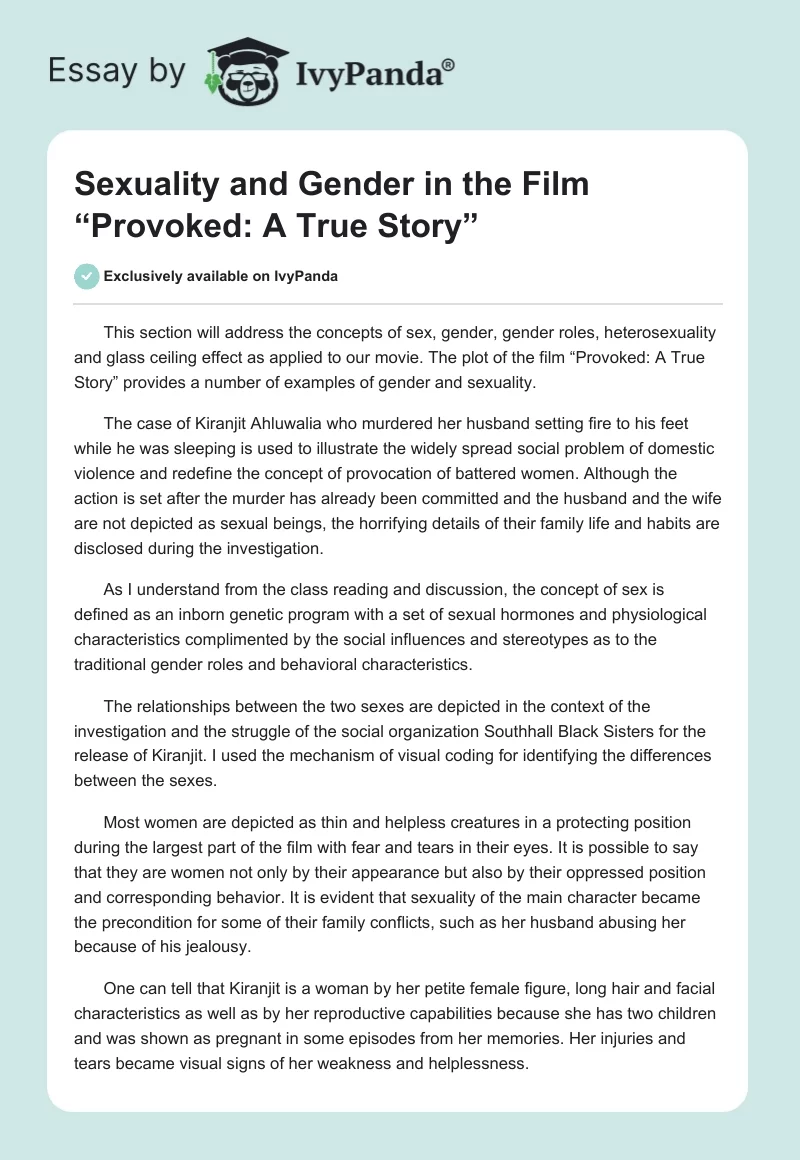 Sexuality and Gender in the Film “Provoked: A True Story”. Page 1