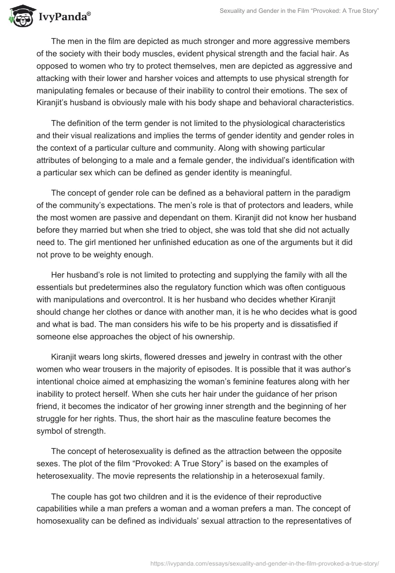 Sexuality and Gender in the Film “Provoked: A True Story”. Page 2