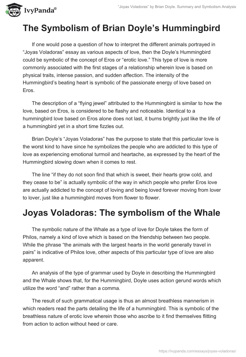 “Joyas Voladoras” by Brian Doyle. Summary and Symbolism Analysis. Page 2