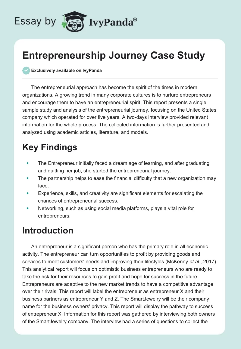 Entrepreneurship Journey Case Study. Page 1