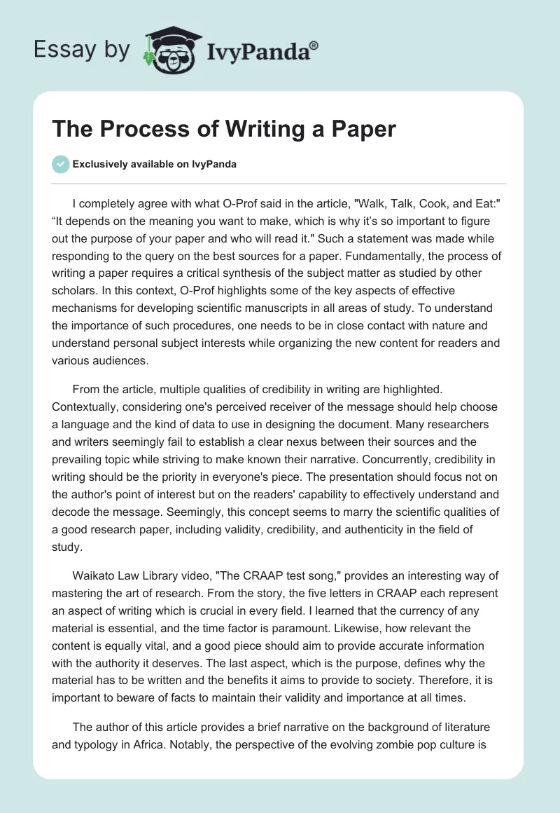 The Process of Writing a Paper. Page 1