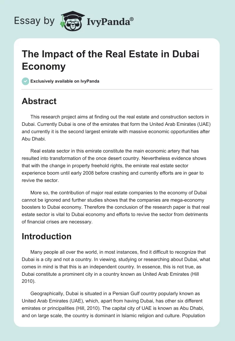 The Impact of the Real Estate in Dubai Economy. Page 1