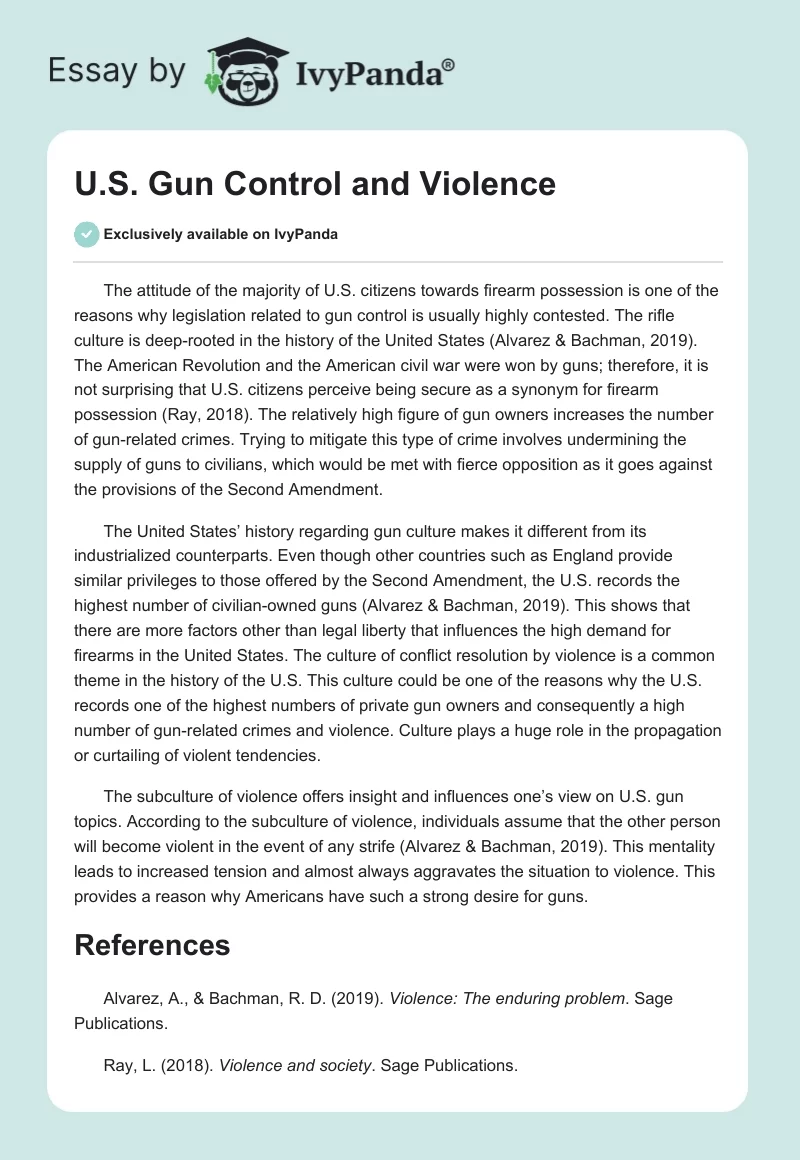 U.S. Gun Control and Violence. Page 1