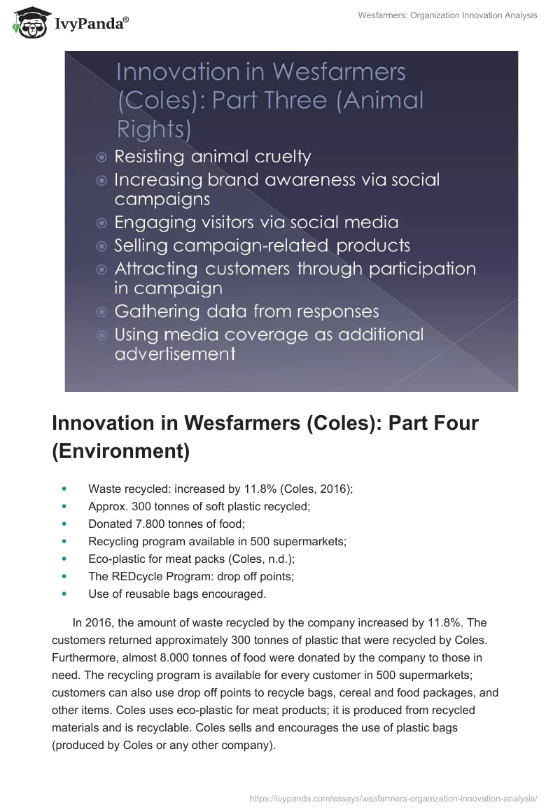 Wesfarmers: Organization Innovation Analysis. Page 5