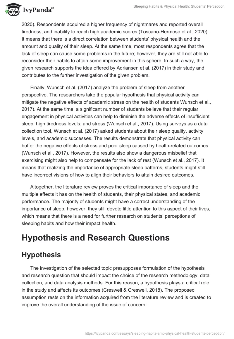 Sleeping Habits & Physical Health: Students’ Perception. Page 2