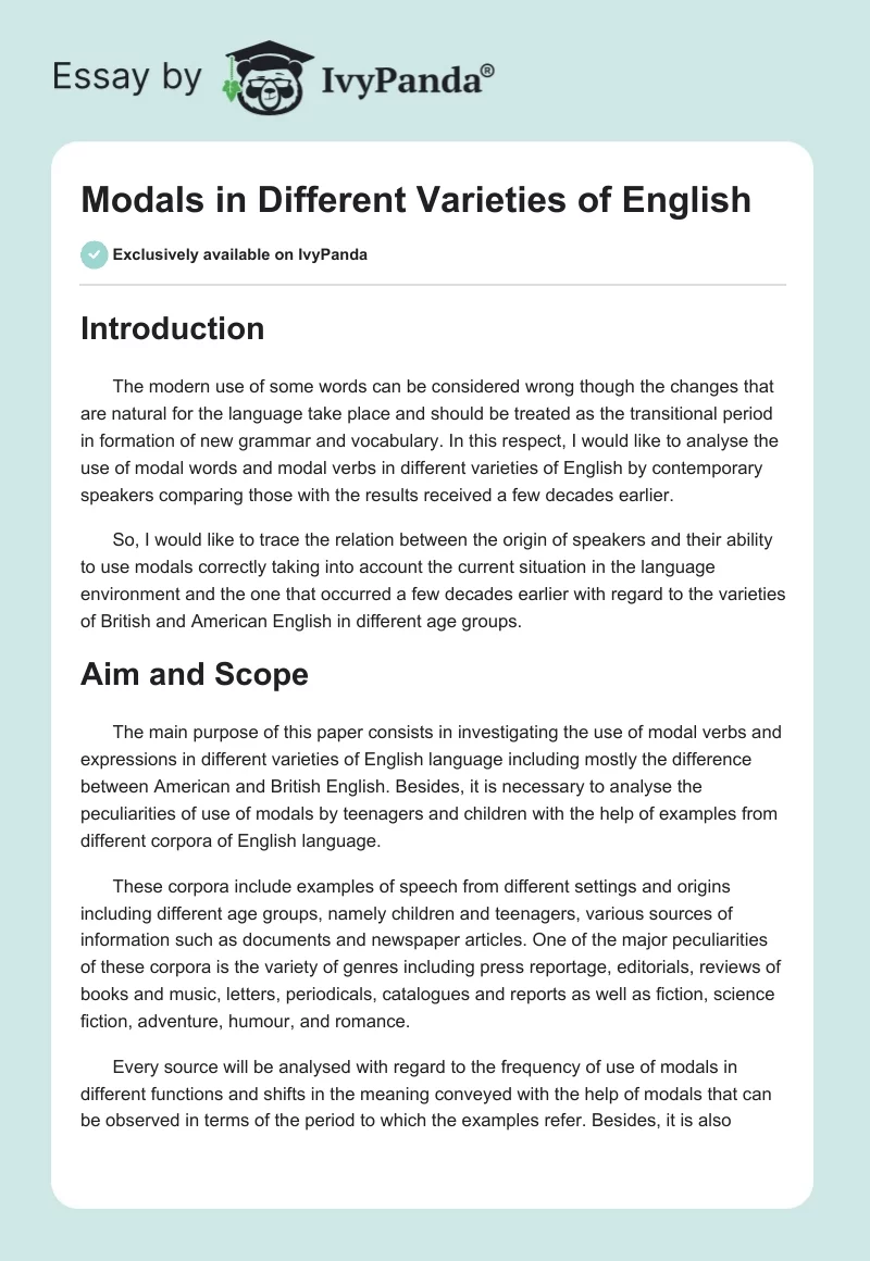 Modals in Different Varieties of English. Page 1
