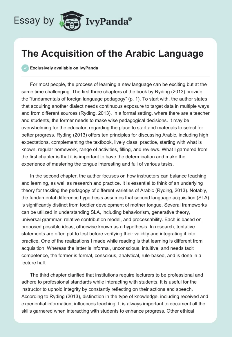 The Acquisition of the Arabic Language. Page 1
