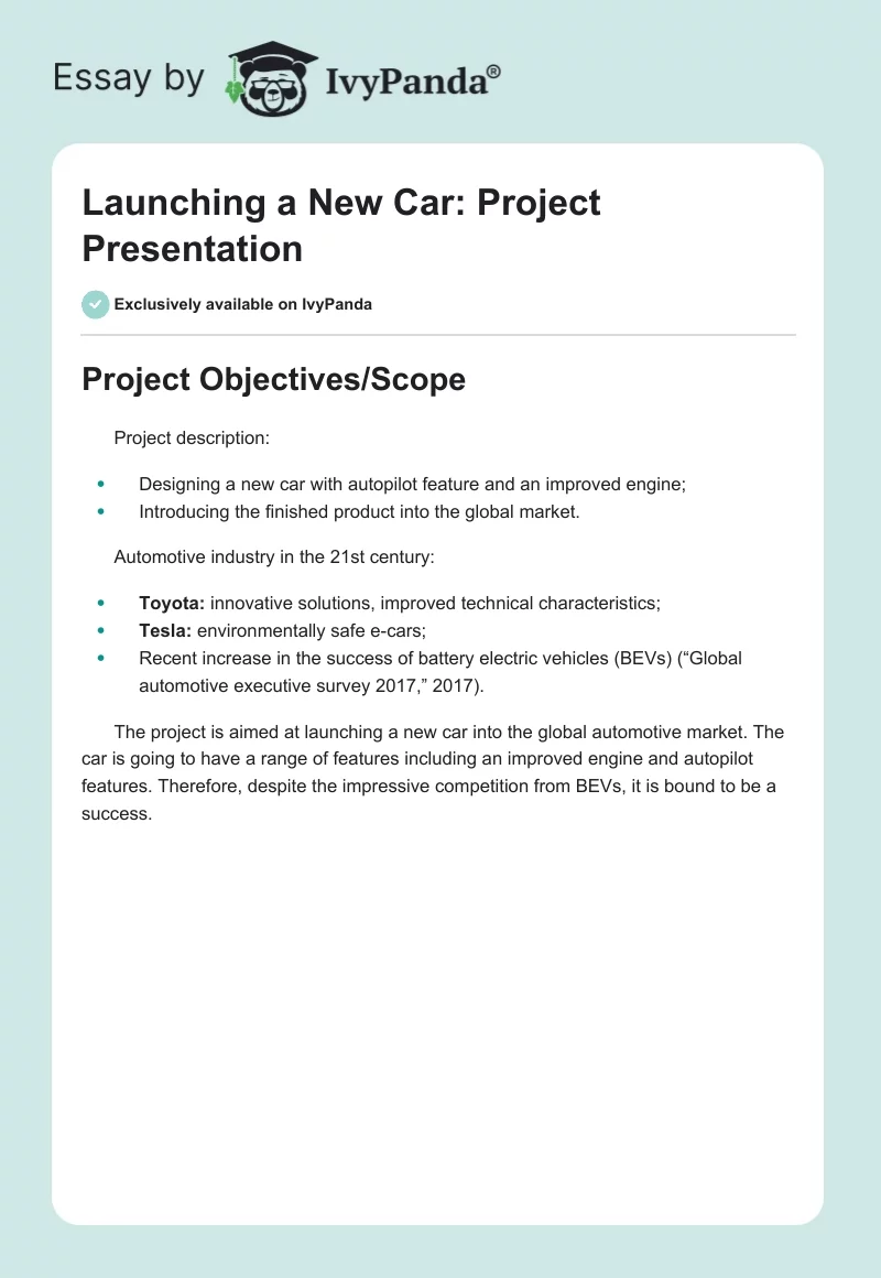 Launching a New Car: Project Presentation. Page 1