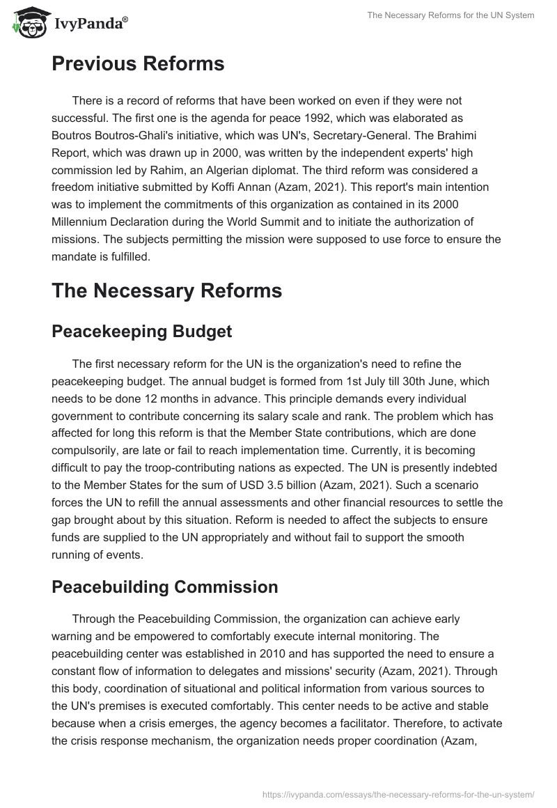The Necessary Reforms for the UN System. Page 2