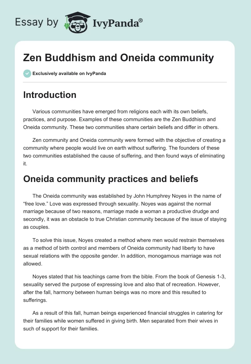 Zen Buddhism and Oneida Community. Page 1