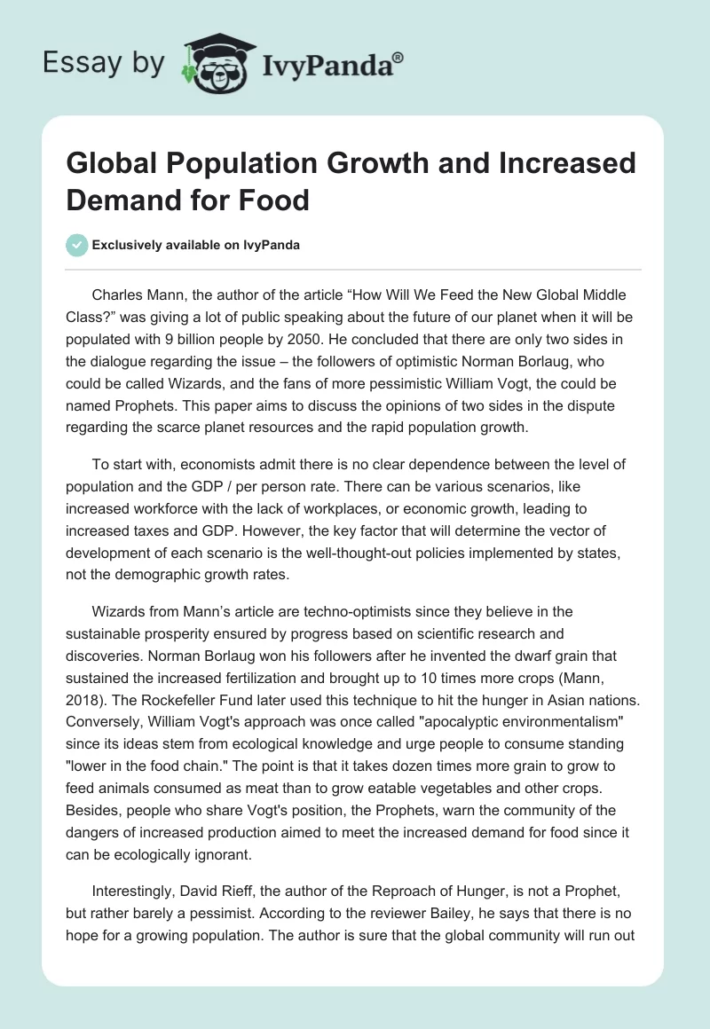 Global Population Growth and Increased Demand for Food. Page 1