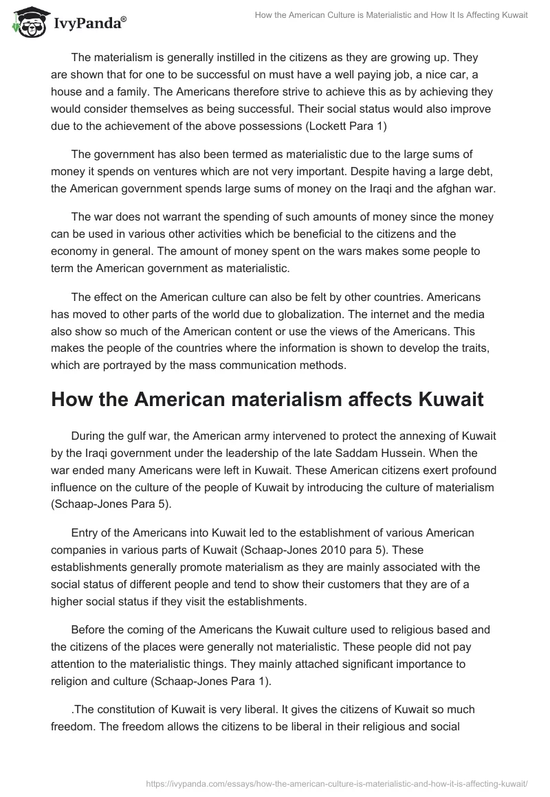 How the American Culture Is Materialistic and How It Is Affecting Kuwait. Page 2
