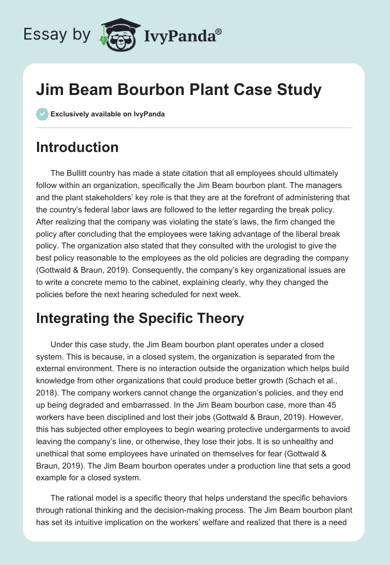 Jim Beam Bourbon Plant Case Study. Page 1