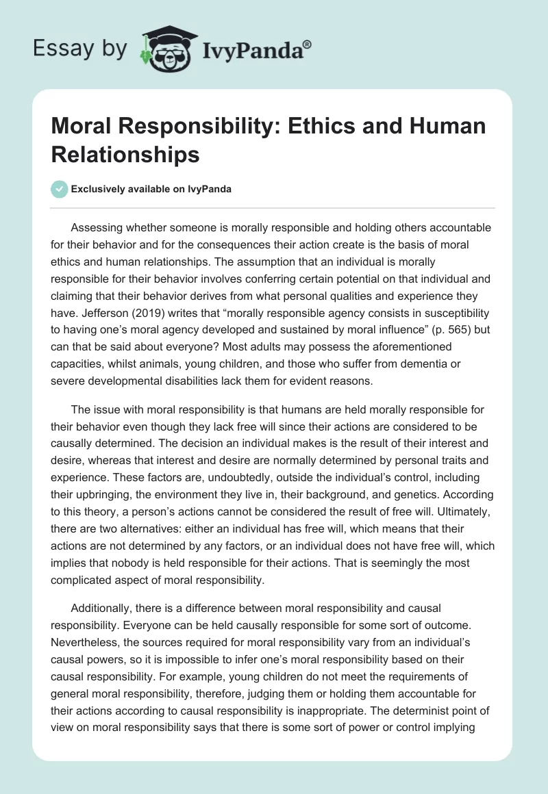 Moral Responsibility: Ethics and Human Relationships. Page 1