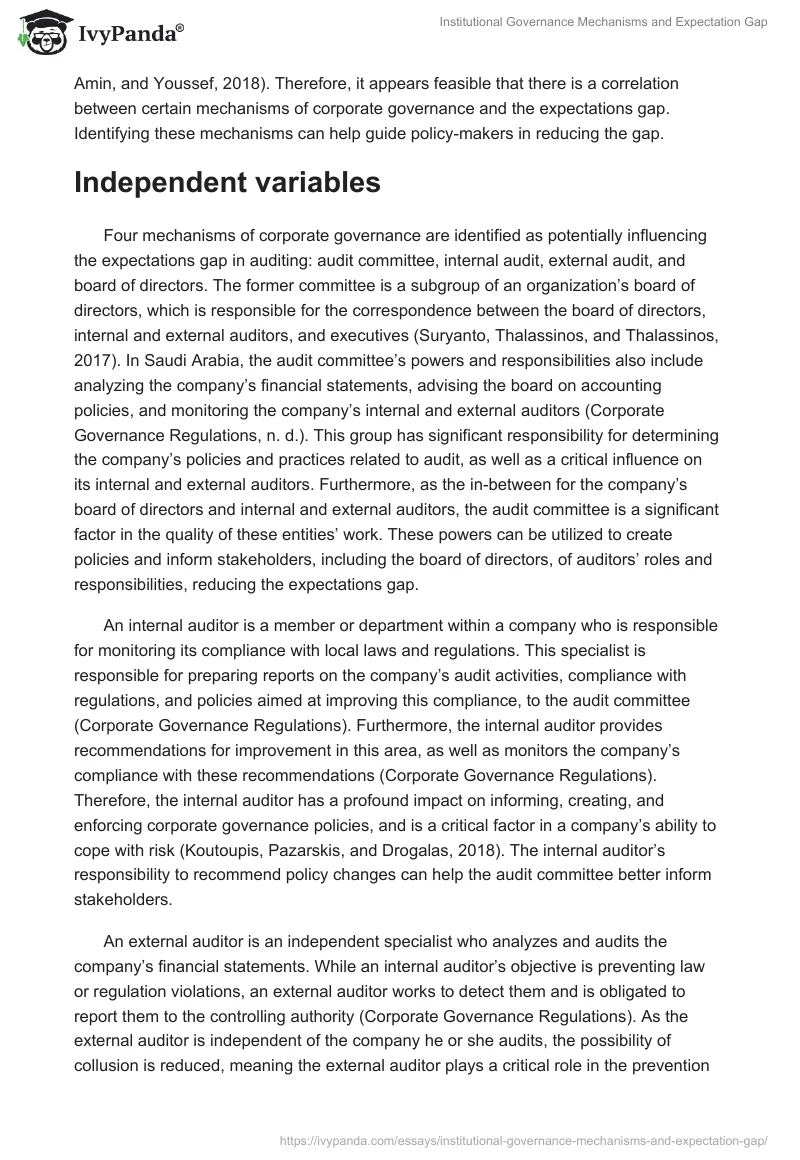 Institutional Governance Mechanisms and Expectation Gap. Page 2