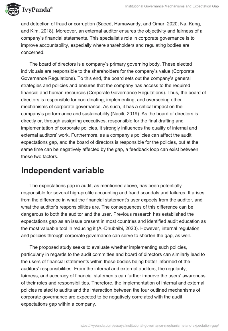 Institutional Governance Mechanisms and Expectation Gap. Page 3