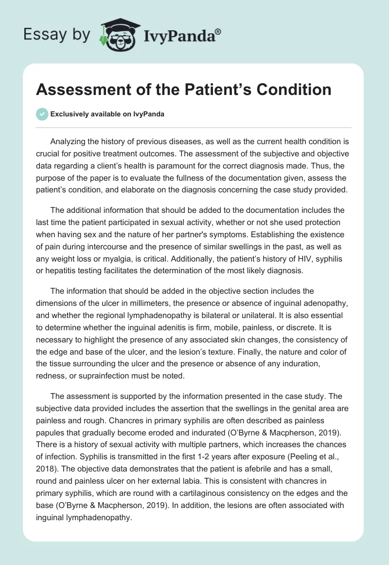 Assessment of the Patient’s Condition. Page 1