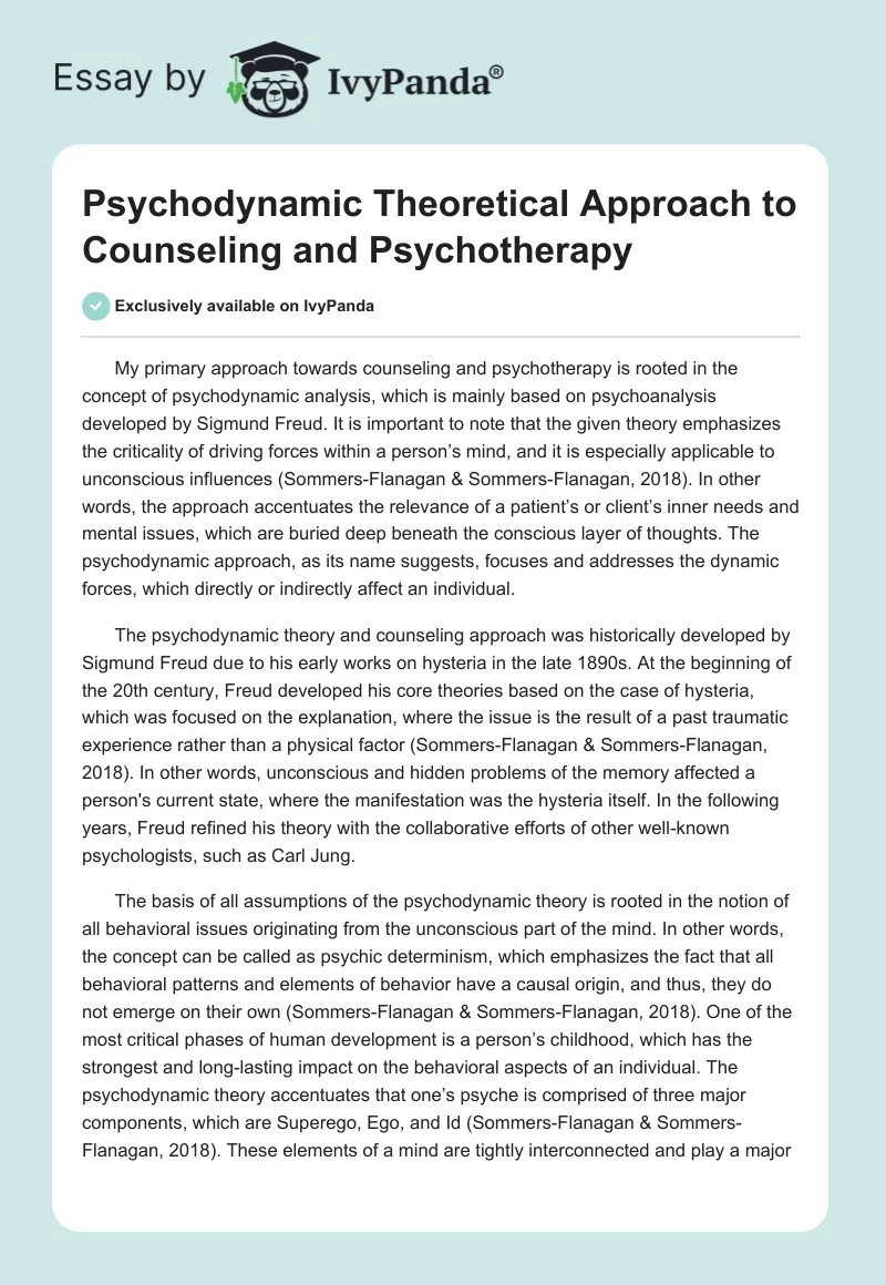 Psychodynamic Theoretical Approach to Counseling and Psychotherapy. Page 1