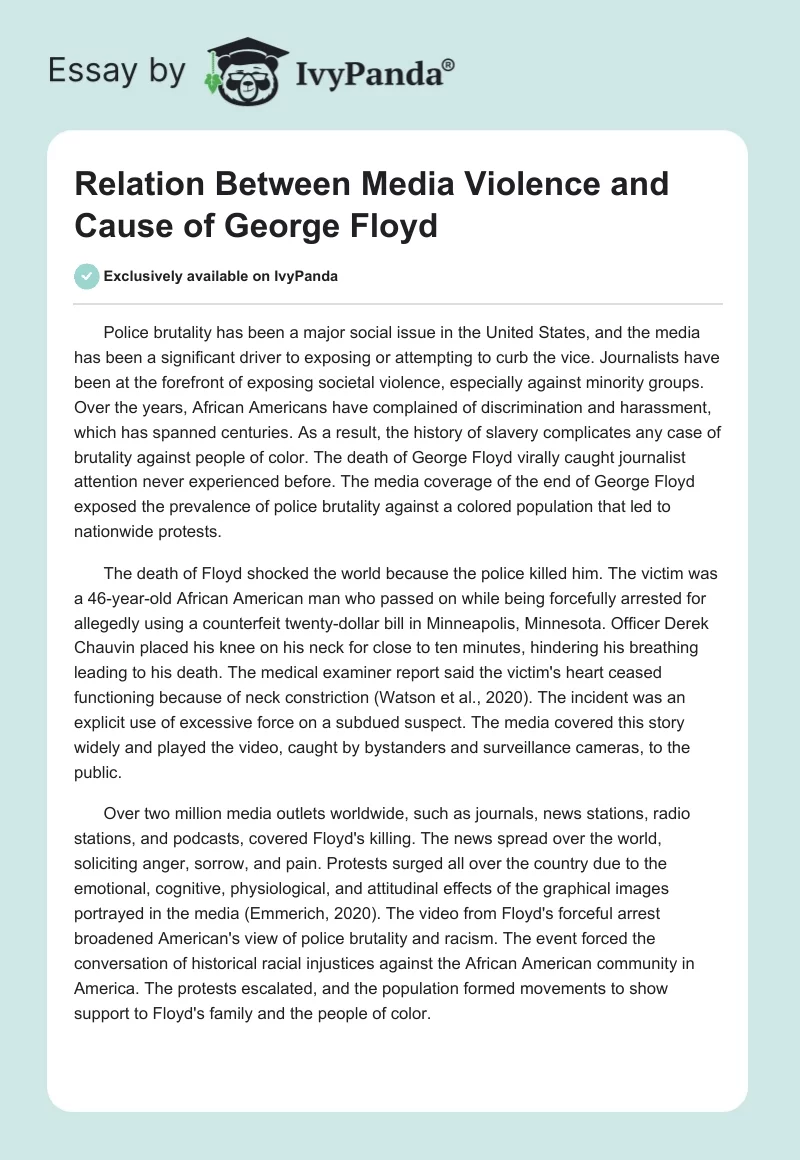 Relation Between Media Violence and Cause of George Floyd. Page 1