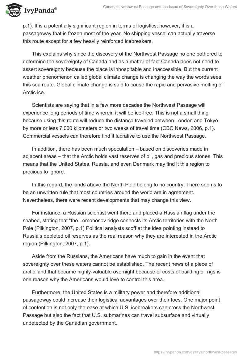 Canada’s Northwest Passage and the Issue of Sovereignty Over these Waters. Page 2