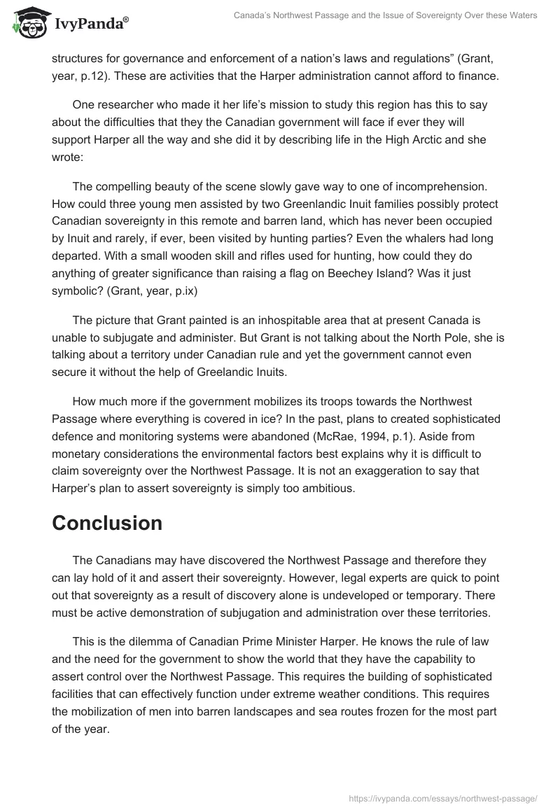 Canada’s Northwest Passage and the Issue of Sovereignty Over these Waters. Page 5