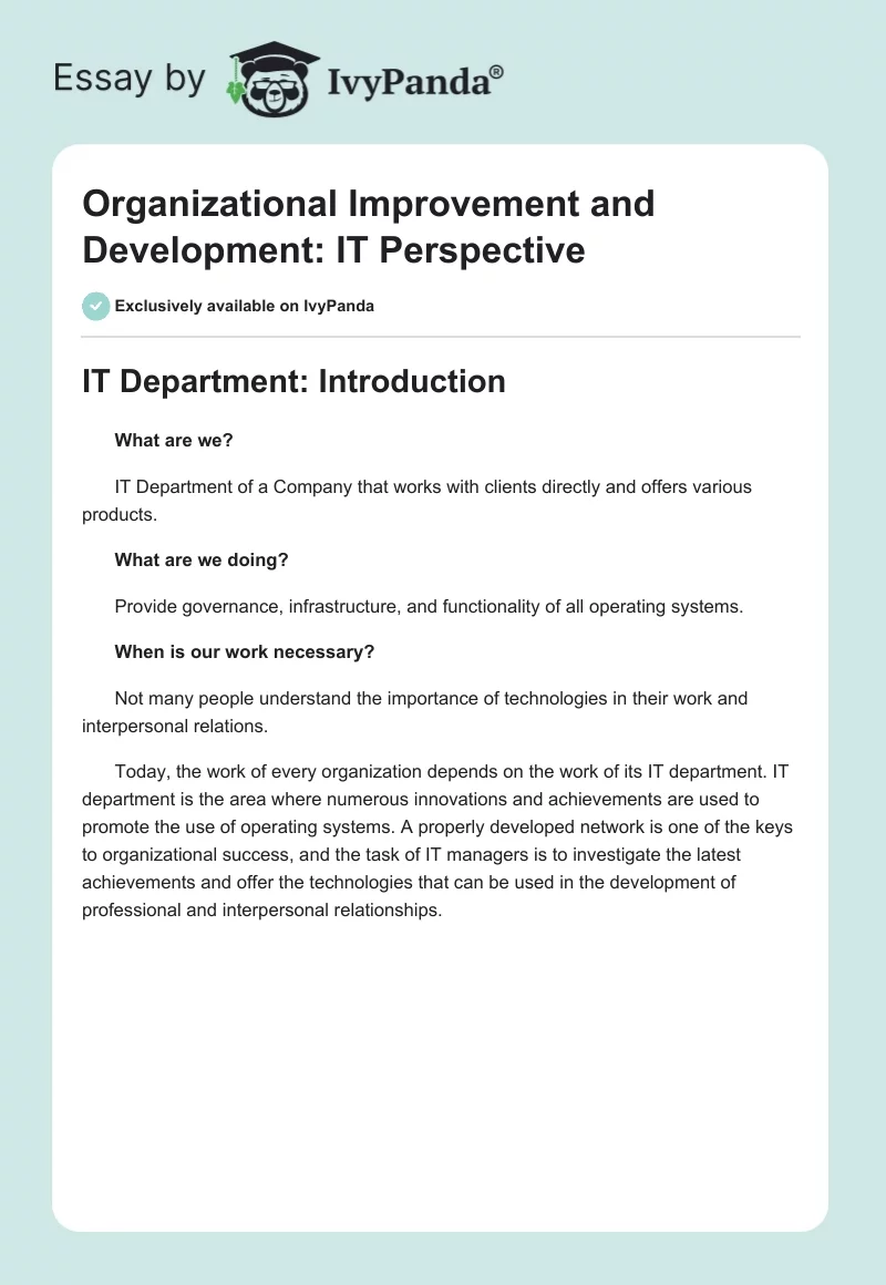 Organizational Improvement and Development: IT Perspective. Page 1