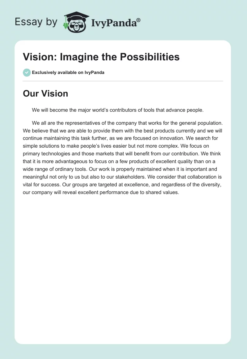 Vision: Imagine the Possibilities. Page 1