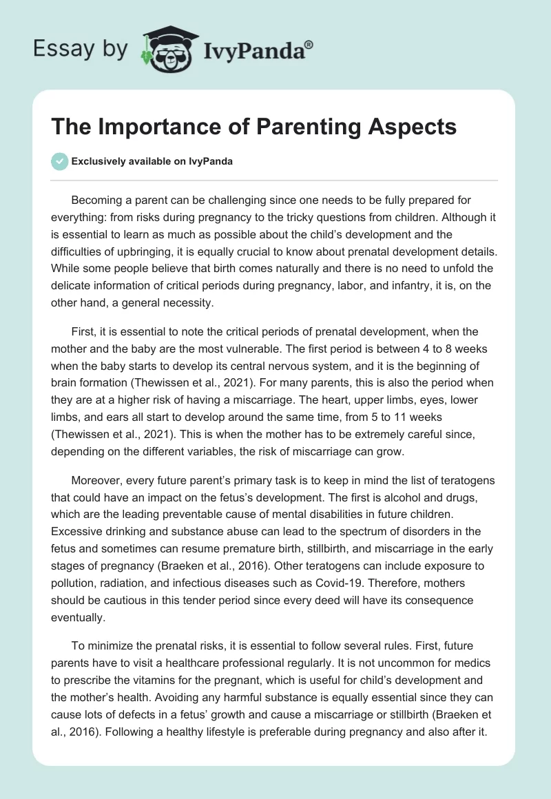 The Importance of Parenting Aspects. Page 1