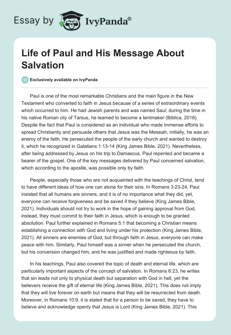 Life of Paul and His Message About Salvation. Page 1