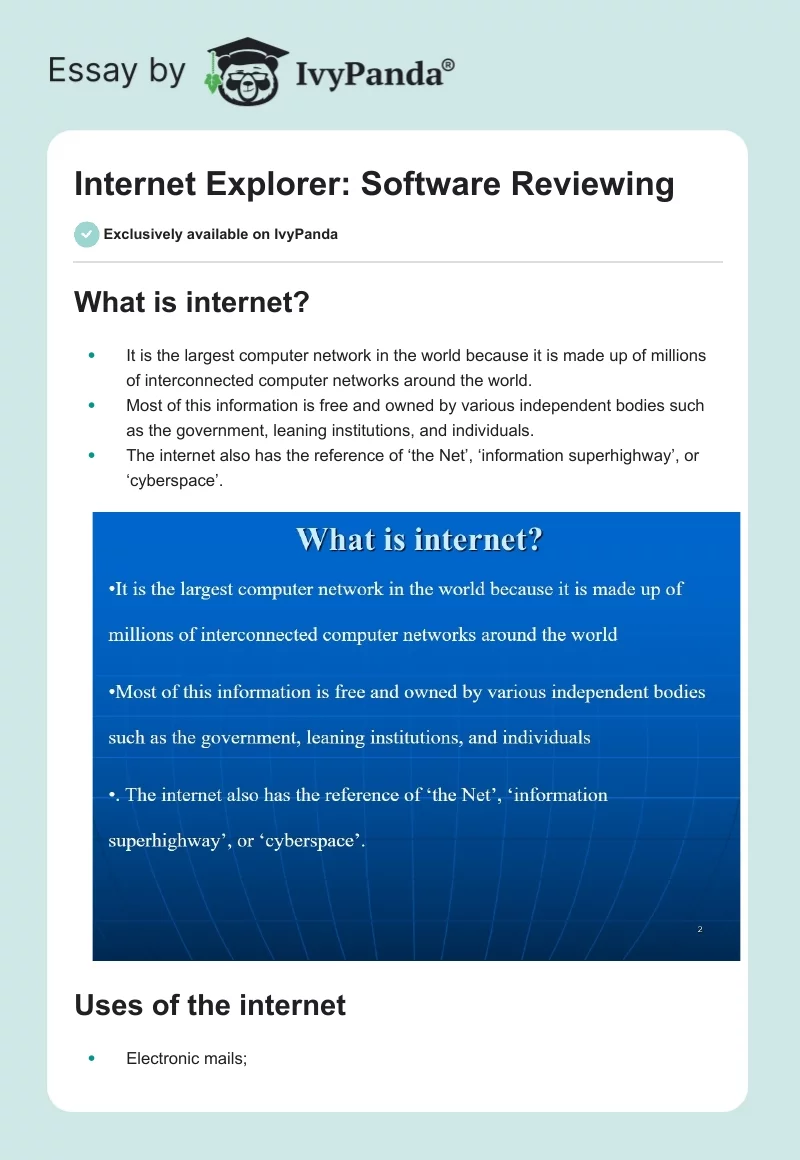 Internet Explorer: Software Reviewing. Page 1