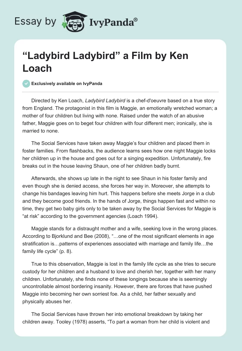 “Ladybird Ladybird” a Film by Ken Loach. Page 1