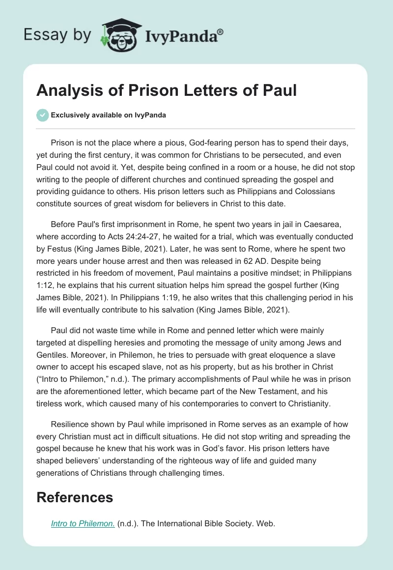 Analysis of Prison Letters of Paul. Page 1