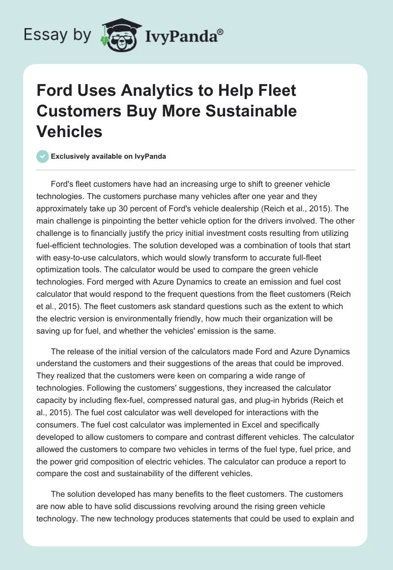 Ford Uses Analytics to Help Fleet Customers Buy More Sustainable Vehicles. Page 1