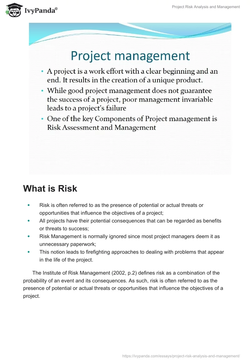 Project Risk Analysis and Management. Page 2