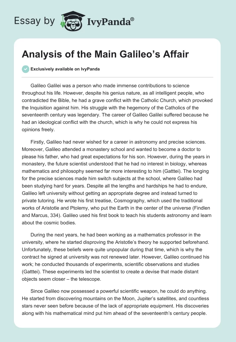 Analysis of the Main Galileo’s Affair. Page 1