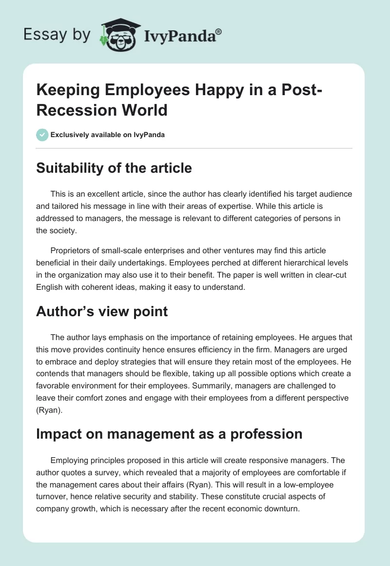Keeping Employees Happy in a Post-Recession World. Page 1