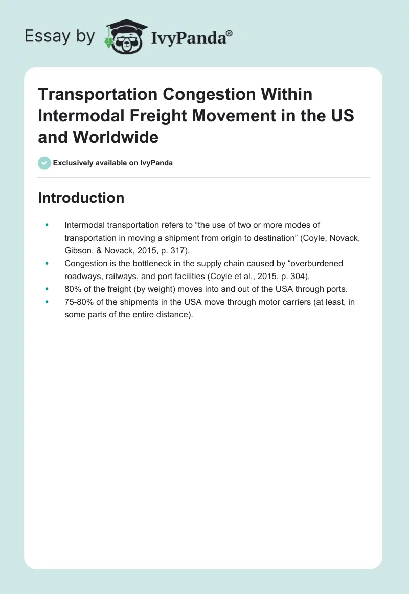 Transportation Congestion Within Intermodal Freight Movement in the US and Worldwide. Page 1