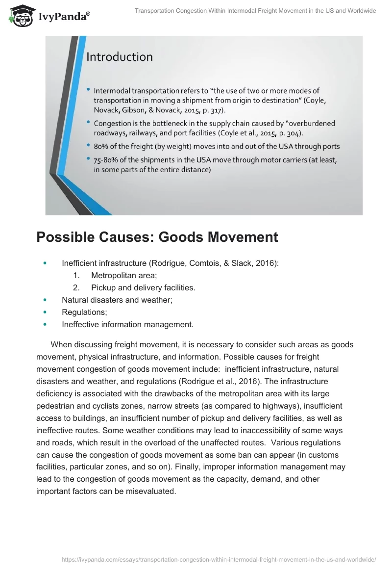 Transportation Congestion Within Intermodal Freight Movement in the US and Worldwide. Page 2