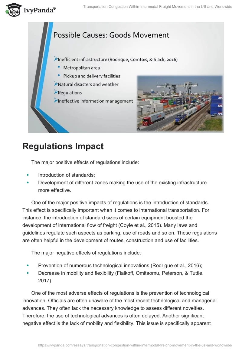 Transportation Congestion Within Intermodal Freight Movement in the US and Worldwide. Page 3
