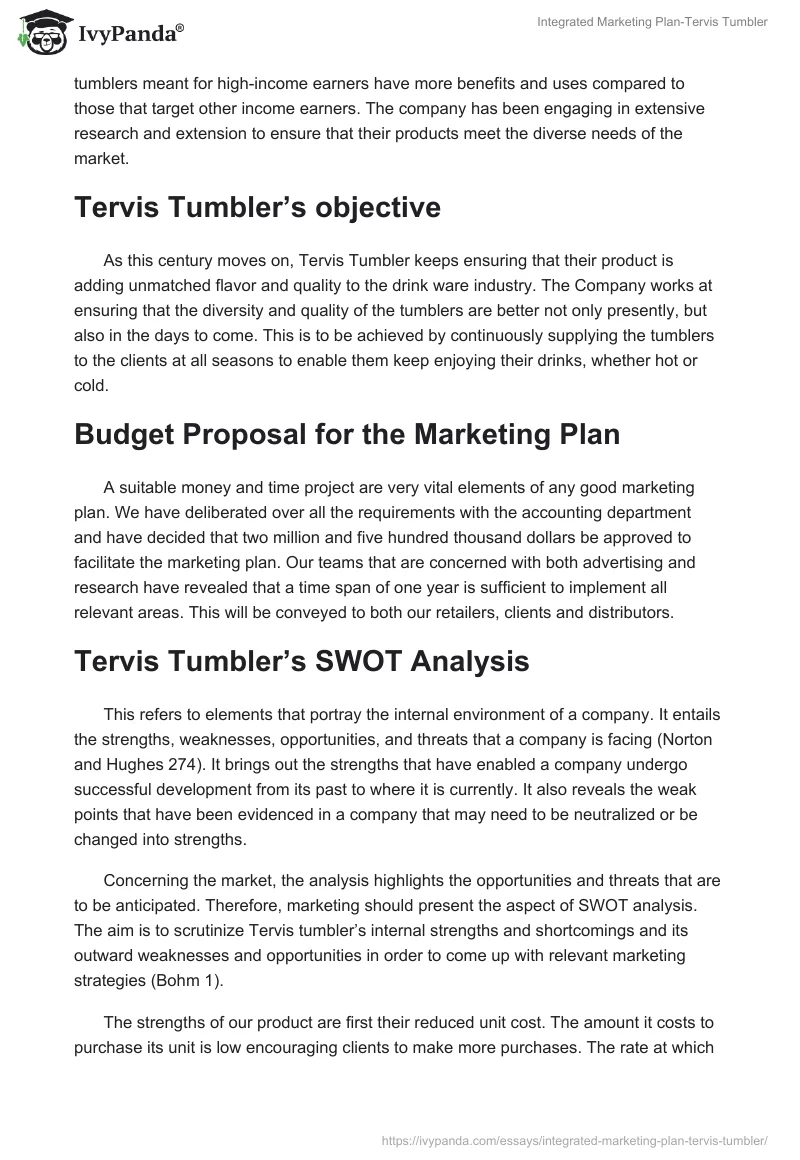 Integrated Marketing Plan-Tervis Tumbler. Page 2