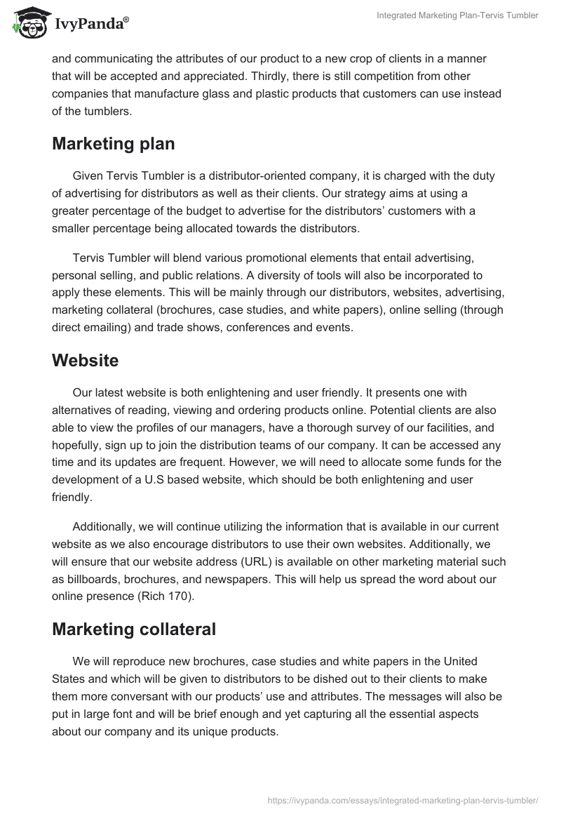 Integrated Marketing Plan-Tervis Tumbler. Page 4