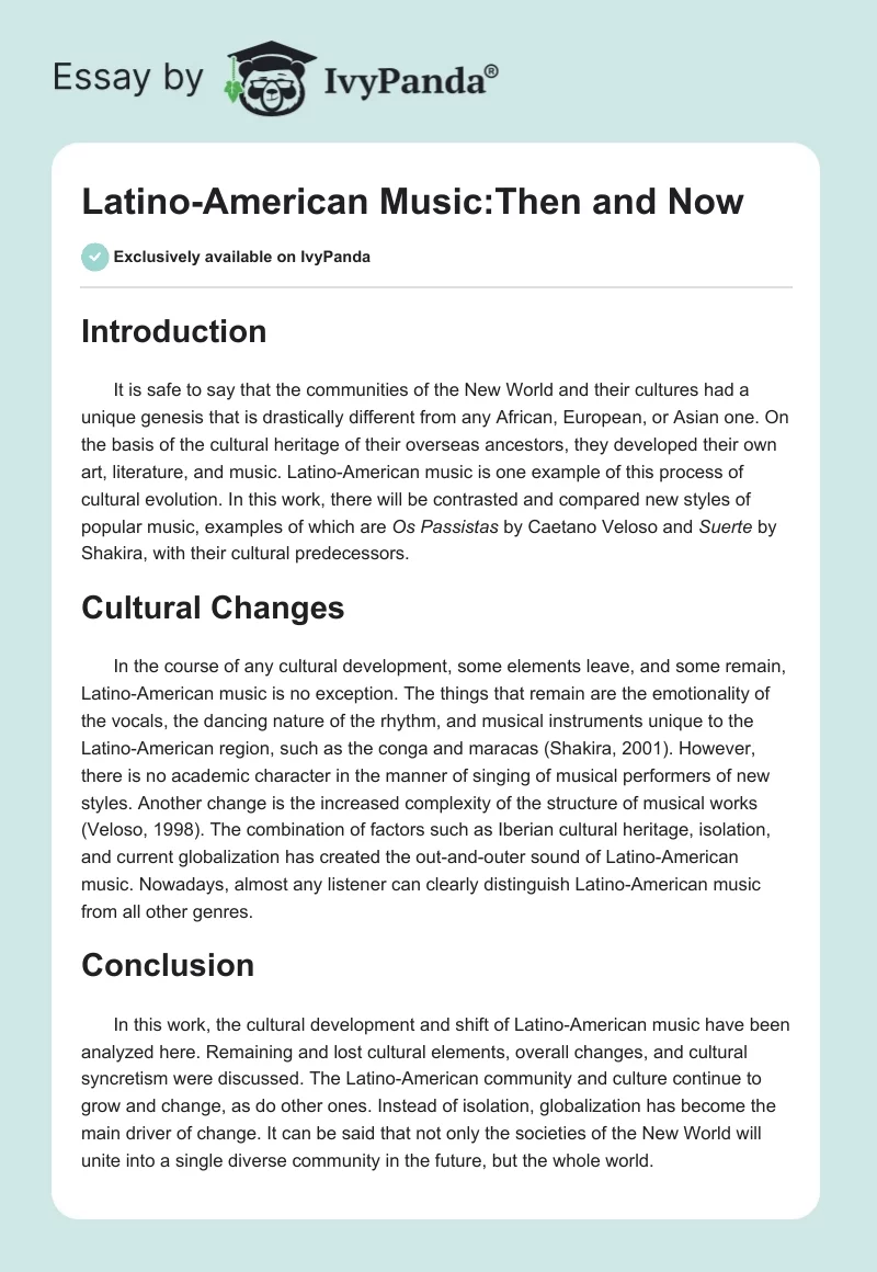 Latino-American Music:Then and Now. Page 1